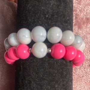 Pink & white bead bracelet set